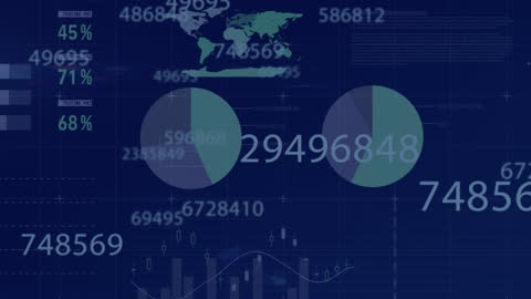 Financial Data Animation Over Blue Digital Background