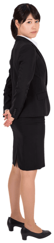 Transparent businesswoman standing confidently in corporate attire