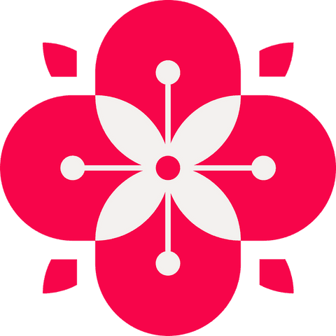 Minimalist Floral Icon with Red and White Elements on Transparent Background