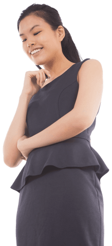 Smiling Businesswoman Pondering Decision on Transparent Background