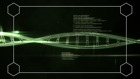 Futuristic DNA Strand with Data Processing Animation