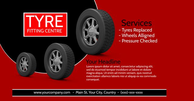 Bold Red and Black Auto Service Ad Template for Tire Shops - Download Free Stock Templates Pikwizard.com