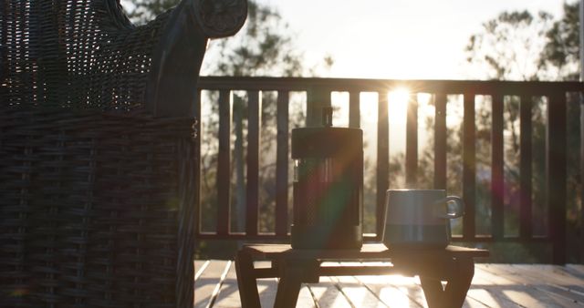 Sunrise Morning Coffee on Cozy Outdoor Deck with French Press - Download Free Stock Images Pikwizard.com