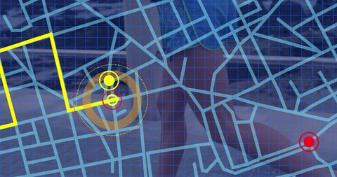 Blended Navigation Map Line with Woman Running Background