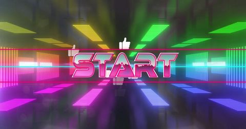 Retro Futuristic Neon Start Banner with Thumbs Up Icons - Download Free Stock Images Pikwizard.com
