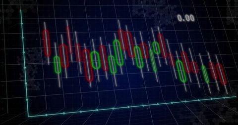 3D Candlestick Chart on Neon Trading Dashboard Holographic Finance Data Visualization