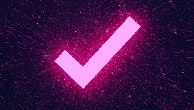 Vibrant Pink Check Mark Radiating in Cosmic Space