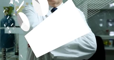 Senior Scientist Interacting with Futuristic Digital Graphs in Lab