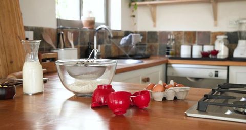 Rustic Kitchen: Baking Essentials on Wooden Island