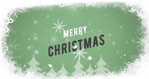 Merry Christmas Text with Winter Scenery and Falling Snow