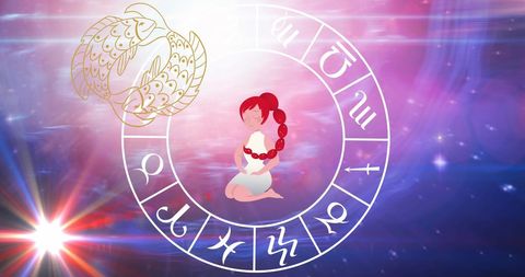 Horoscope Symbols over Cosmic Background Illustrating Zodiac Themes