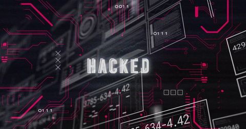 Cyber attack concept with hacked interface and code overlays