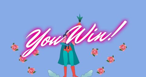 You Win Text Over Superhero Mom and Child with Roses - Download Free Stock Images Pikwizard.com