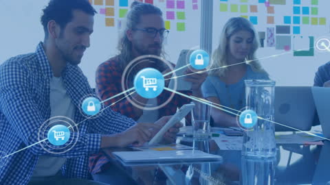 Diverse Team Collaborates in Modern Office with Digital Integration