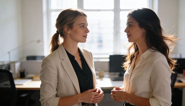Female coworkers discussing strategy in bright modern office, teamwork and collaboration