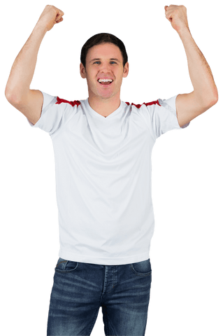 Transparent Background Cheering Football Fan in White Shirt