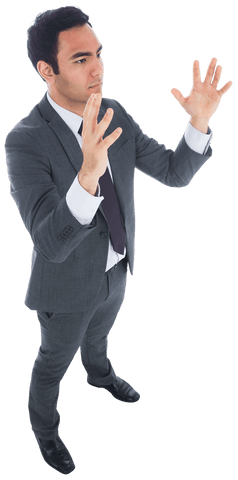 businessman in gray suit with raised arms on transparent background - Download Free Stock Videos Pikwizard.com