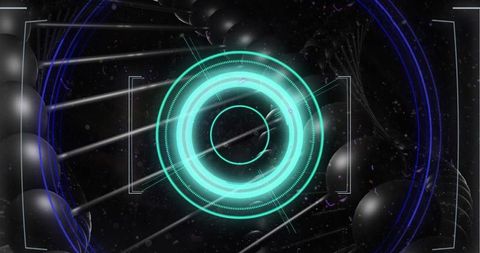 Futuristic virtual interface with holographic turquoise design