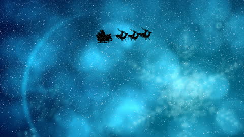 Silhouette of Santa Sleigh with Reindeer Among Stars