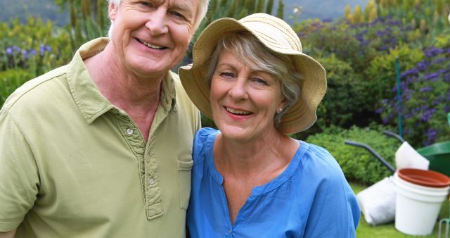 Smiling Elderly Couple Enjoying Time in Garden - Download Free Stock Images Pikwizard.com