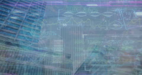 Financial Data Overlay on Cityscape Illustrating Global Markets