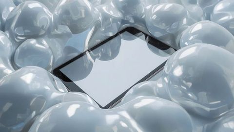 Modern Tablet Amidst Reflective Foam Bubbles