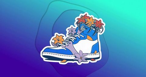 Sneaker blossoms: high-top with lilies on vibrant gradient