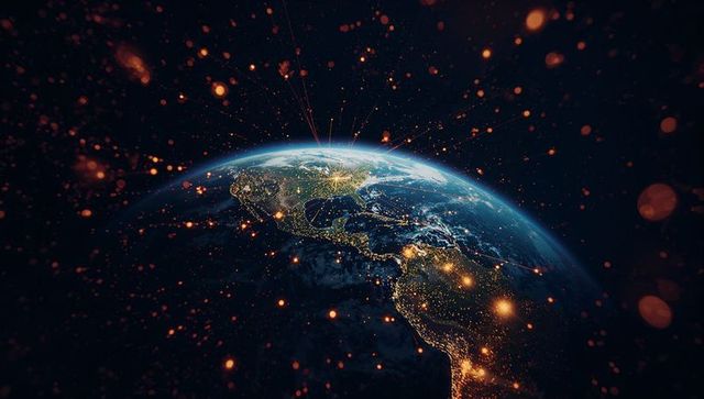 Earth's Glowing Beauty with Futuristic Cosmos View