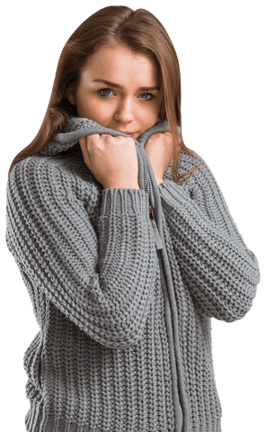 transparent woman cozy in gray knit sweater looking intently - Download Free Stock Videos Pikwizard.com