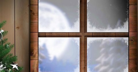 Enchanting Christmas Night with Santa in Sleigh and Frosted Window View - Download Free Stock Images Pikwizard.com