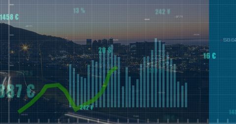 Data Processing and Analytics Over Cityscape at Night - Download Free Stock Images Pikwizard.com