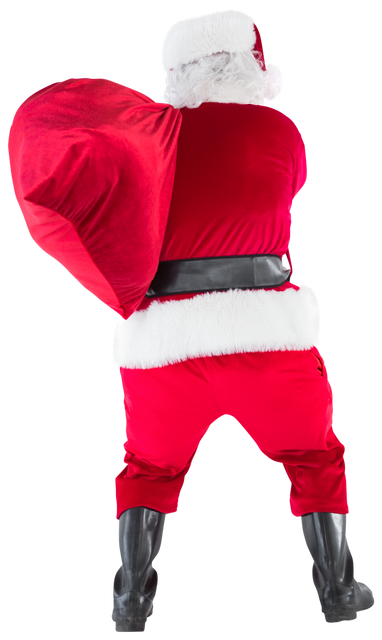 Rear View Of Transparent Santa Holding Red Sack With Gifts - Download Free Stock Videos Pikwizard.com