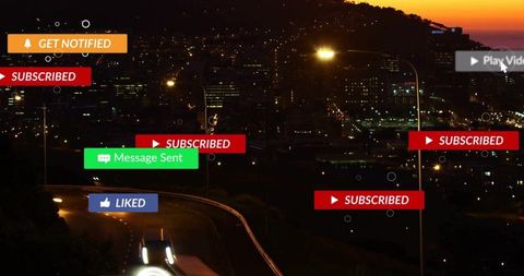 Night Cityscape with Digital Communication Overlay Technology Interaction