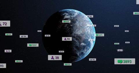 Earth in Deep Space with Social Media Notification Icons