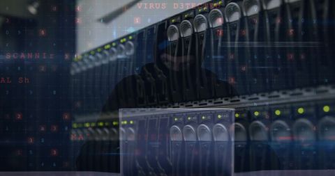 Hacker in Dark Room Targeting Server with Cyberattack Visualization - Download Free Stock Images Pikwizard.com