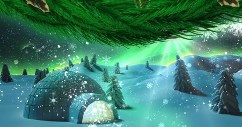 Festive Igloo in Winter Wonderland with Northern Lights