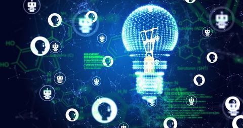 Futuristic AI Lightbulb with Digital Data Networks - Download Free Stock Images Pikwizard.com