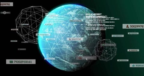 Futuristic digital network visualization of earth with connected data interfaces