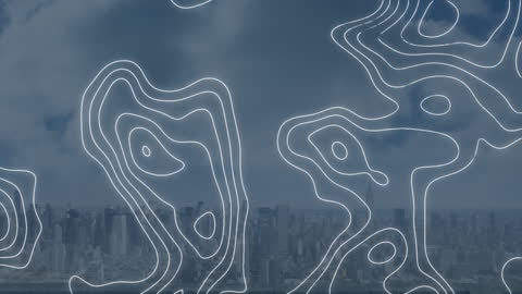 Abstract Animated Topography Over Urban Skyline