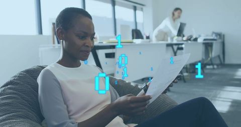 Technology Concept Woman Analyzing Data in Office