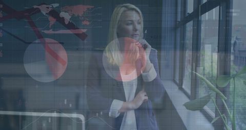 Contemplative Businesswoman Analyzing Global Financial Trends