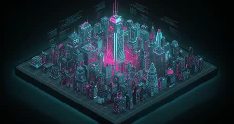 Futuristic Neon Cyberpunk Smart City with Floating Code