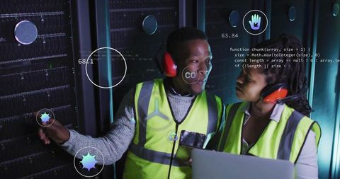 Technicians analyzing data center infrastructure