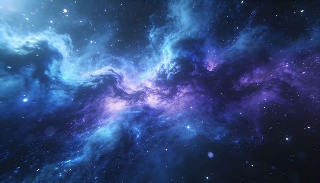 Iridescent cosmic nebula stretching across deep space with luminous filaments and stars