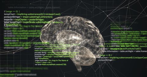 Digital Brain with Code Overlay on Tech Background - Download Free Stock Images Pikwizard.com
