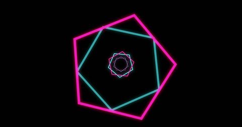 Colorful geometric pentagons on black background
