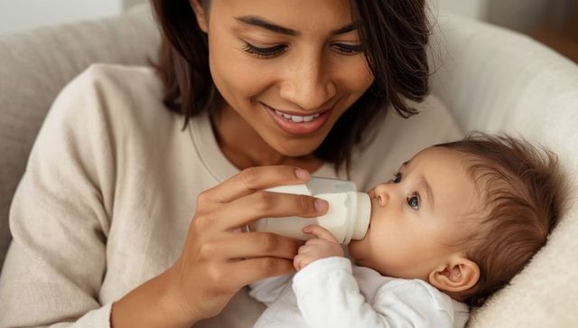 Mother feeding infant in cozy home environment