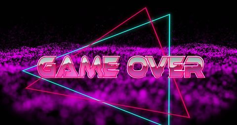 Futuristic Game Over Text with Neon Triangles and Effects