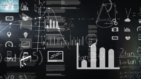 Digital Interface with Mathematical Formulas and Data Graphics
