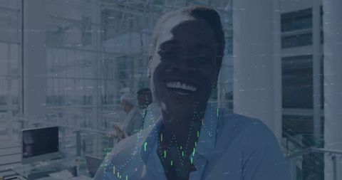 Confident Businesswoman and Digital Financial Data in Modern Office